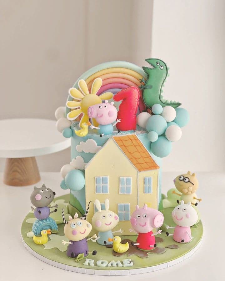 Watercolour buttercream birthday cake in pastel washes.