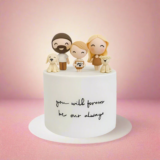 “Bonding Over Bites” cake with shared serving style